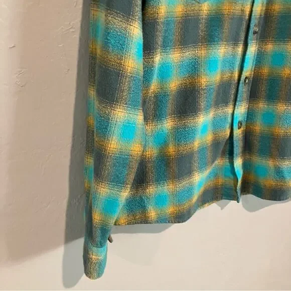 Fayettechill Teal and Orange Plaid 100% Cotton Flannel Shirt Women's Size M - Picture 2 of 12
